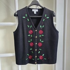 Croft & Barrow Christmas Sweater Vest Charcoal Embroidered  LARGE